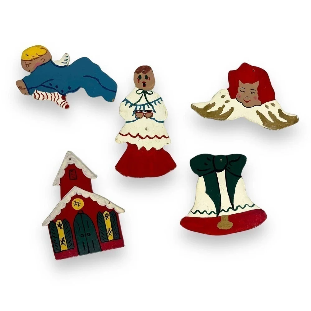 Vintage Handpainted Wood Christmas Ornaments